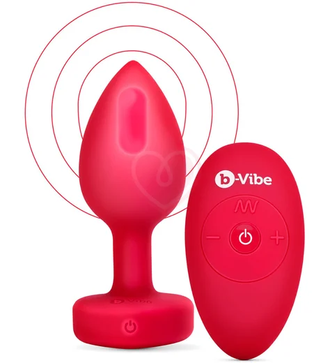 Анальная пробка с кристаллом сердцем и вибрацией b-Vibe Heart Shape Jewel Plug M/L красная фото 7