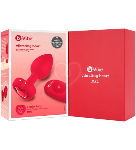 Анальная пробка с кристаллом сердцем и вибрацией b-Vibe Heart Shape Jewel Plug M/L красная фото 11