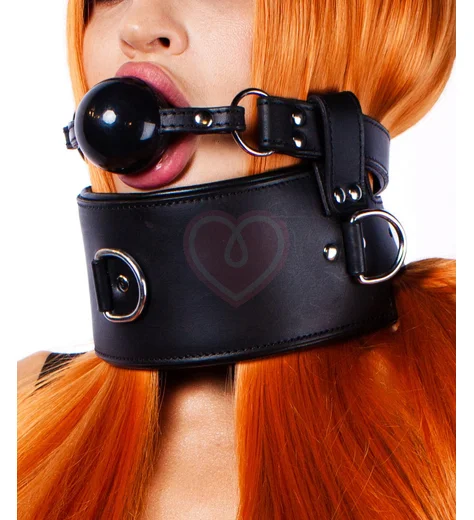 Кожаный ошейник с кляпом Scandal чёрный фото 2