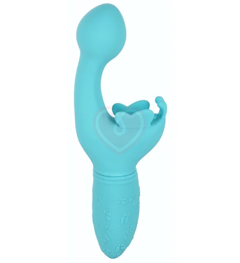 Вибратор с клиторальным стимулятором-бабочкой Butterfly Kiss голубой фото 2