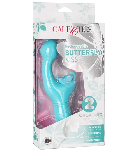 Вибратор с клиторальным стимулятором-бабочкой Butterfly Kiss голубой фото 5