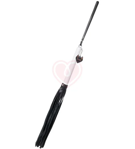 Плетка из натуральной кожи Pecado BDSM 50 см белая с черным фото 2