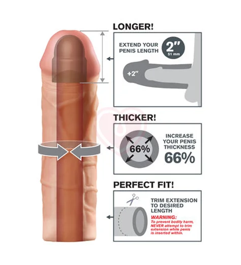 Удлиняющая и утолщающая насадка для пениса Mega Extension 20 см телесная фото 2