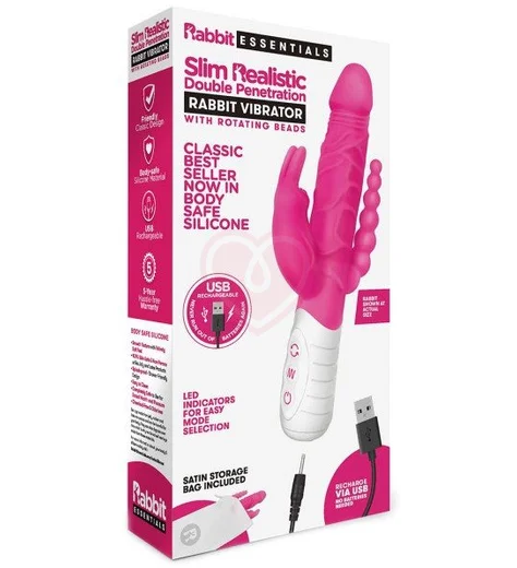 Реалистичный вибратор хай-тек для двойного проникновения Rabbit розовый фото 4