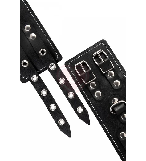 Наручники с двумя ремнями и красной подкладкой Pecado BDSM черные фото 7