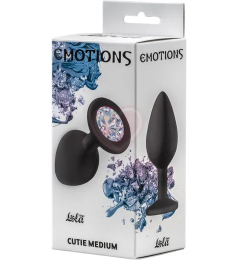 Средняя анальная пробка Emotions Cutie Medium чёрная с кристаллом цвета лунного камня фото 3
