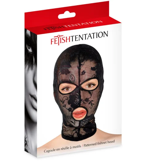 Кружевная маска Fetish Tentation с отверстиями для глаз и рта чёрная фото 2