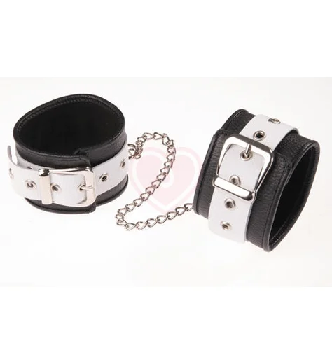 Оковы кожаные с длинной цепочкой Sitabella чёрно-белые фото 1