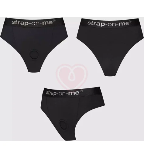 Трусики с высоким поясом с кольцом Strap-On-Me Harness Idole чёрные фото 5