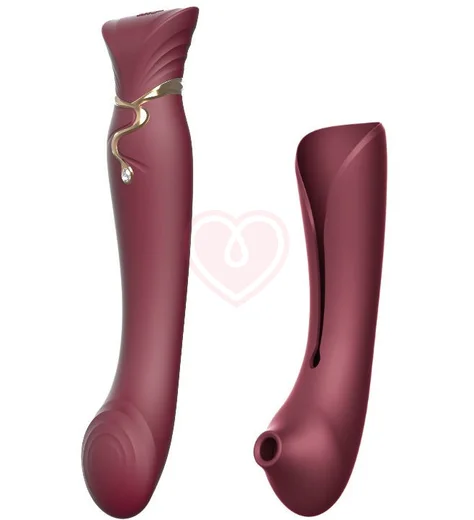 Вибратор с пульсирующей головкой и насадкой для вакуумной стимуляции Zalo Queen красный фото 1