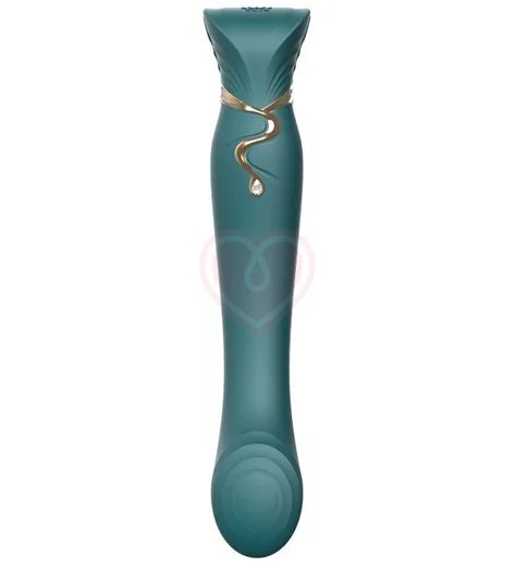 Вибратор с пульсирующей головкой и насадкой для вакуумной стимуляции Zalo Queen зелёный фото 3