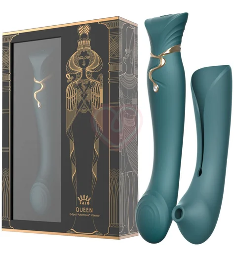 Вибратор с пульсирующей головкой и насадкой для вакуумной стимуляции Zalo Queen зелёный фото 7