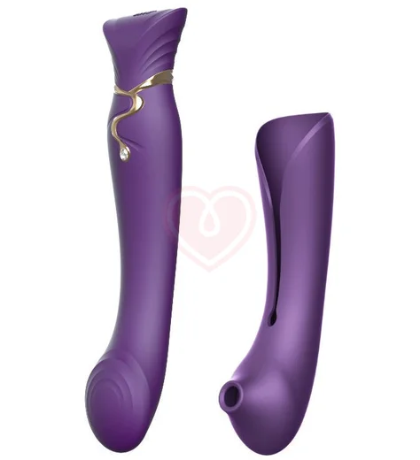 Вибратор с пульсирующей головкой и насадкой для вакуумной стимуляции Zalo Queen фиолетовый фото 1