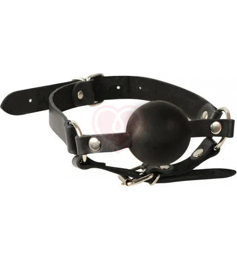 Кляп Sitabella с шариком и кожаным ремешком чёрный фото 1