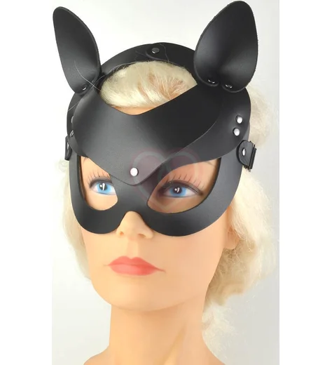 Кожаная маска с мехом Sitabella Кошка чёрная фото 2