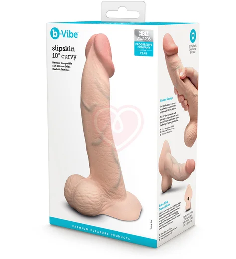 Реалистичный изогнутый фаллоимитатор с мошонкой Slipskin Realstic Curved 20 см телесный фото 4