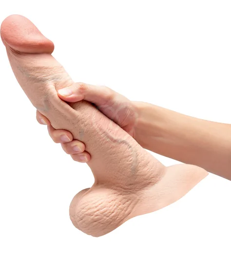 Реалистичный изогнутый фаллоимитатор с мошонкой Slipskin Realstic Curved 20 см телесный фото 8