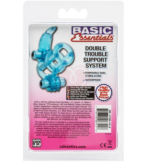 Вибронасадка сквозная Basic Essentials Double Trouble Vibrating Support System голубая фото 6