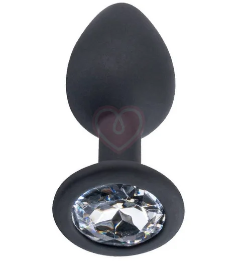 Анальная силиконовая минипробка LolaGames S чёрная с прозрачным кристаллом фото 2