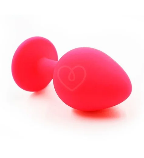 Силиконовая анальная пробка средняя розовая с красным кристаллом фото 2