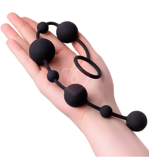 Длинная гибкая анальная цепочка с разными шариками Toyfa A-toys чёрная фото 3