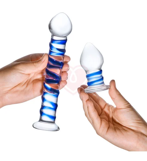 Набор из 2 стеклянных игрушек Glas Swirly Dildo & Butt Plug Set фото 4
