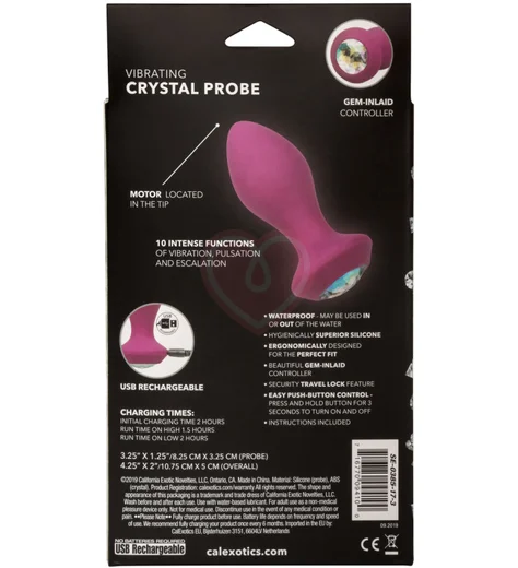 Анальная пробка с кристаллом и вибрацией Power Gem Vibrating Crystal Probe розовая фото 2