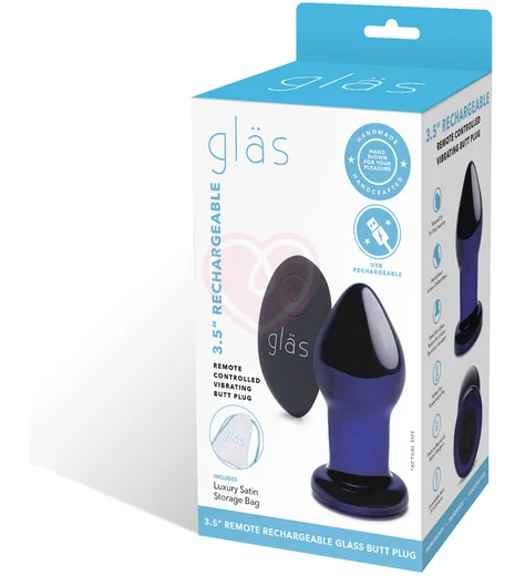 Стеклянная анальная вибропробка с пультом Glas Remote Plug синяя фото 7
