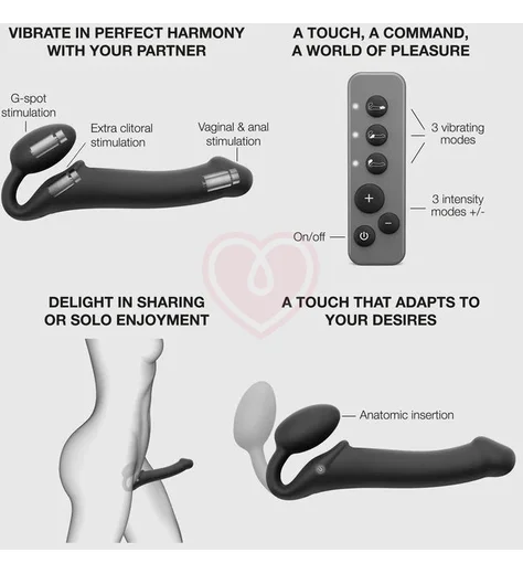 Безремневой страпон с вибрацией и пультом управления Strap-on-me M чёрный фото 7