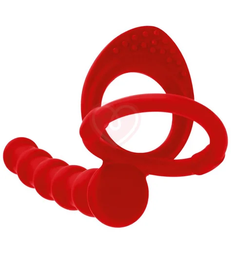 Фактурная насадка для двойного проникновения Toyfa Double Penetration красная фото 9