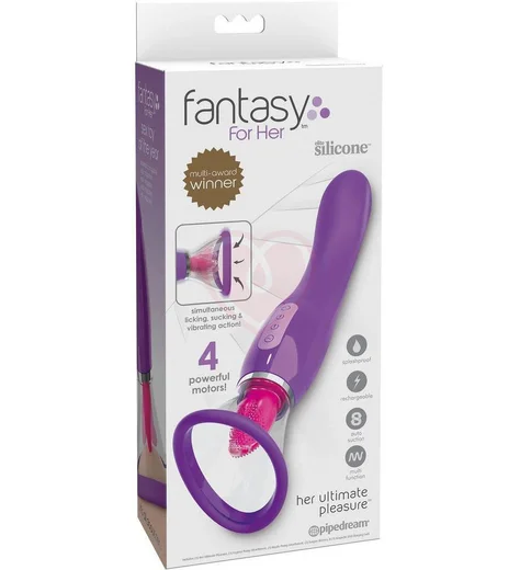 Двусторонний вибратор с помпой и язычком Her Ultimate Pleasure фиолетовый фото 4