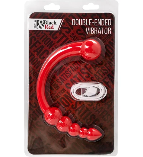 Двусторонний вибратор с анальной цепочкой Black Red by Toyfa красный фото 8