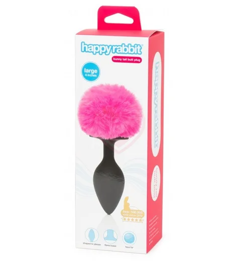 Большая анальная пробка с хвостиком Happy Rabbit чёрно-розовая фото 3