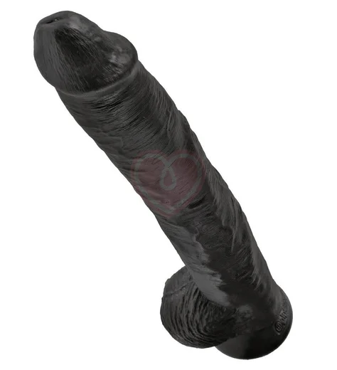 Огромный фаллоимитатор на присоске с мошонкой King Cock with Balls 37 см чёрный фото 2