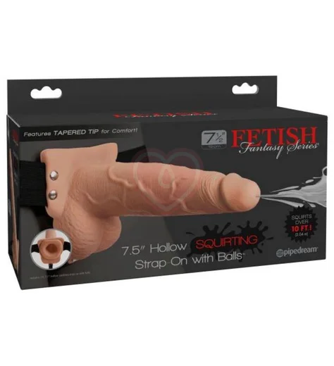 Полый страпон с функцией эякуляции Hollow Squirting Strap-On with Balls Flesh 21 см телесный фото 4
