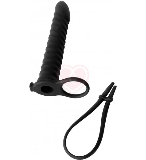 Насадка для двойного проникновения с лассо и вибропулей Pure Passion Rori 16 см чёрная фото 3