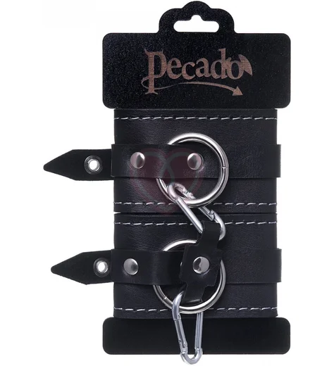 Двухслойные наручники Pecado BDSM с карабинами черные фото 6