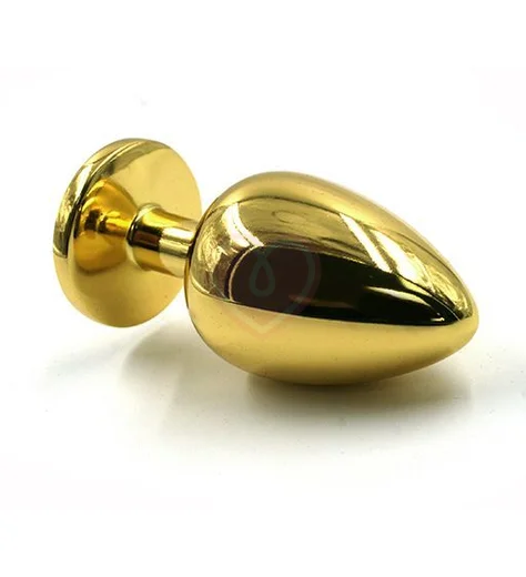 Маленькая золотая алюминиевая анальная пробка Small с фиолетовым стразом фото 3