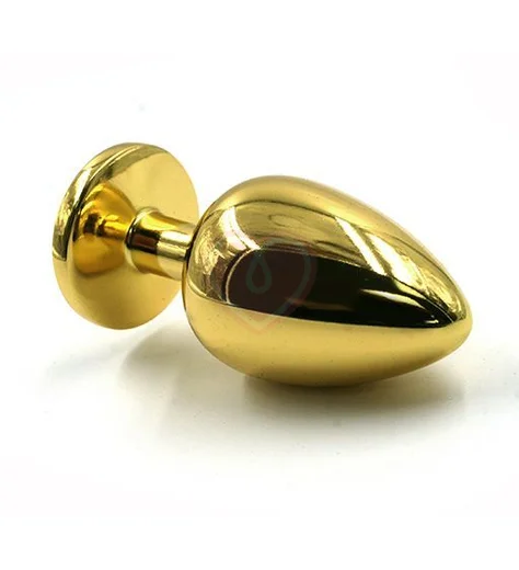 Маленькая золотая алюминиевая анальная пробка Small с жёлтым стразом фото 3