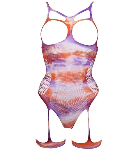 Открытое боди с гартерами и наклейками на соски Le Desir разноцветное фото 6