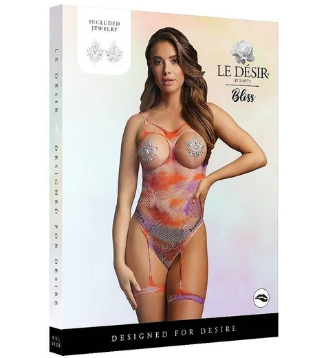 Открытое боди с гартерами и наклейками на соски Le Desir разноцветное фото 8