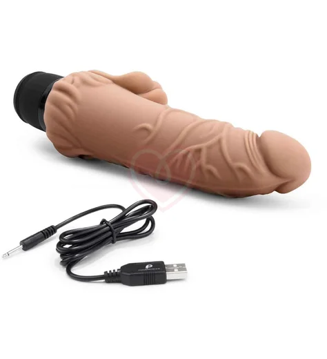 Реалистичный вибратор с клиторальным стимулятором PowerCocks мокка фото 3