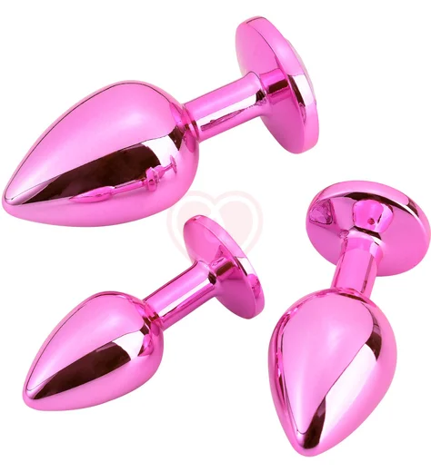 Алюминиевая анальная пробка Kanikule Large с кристаллом розовая фото 3