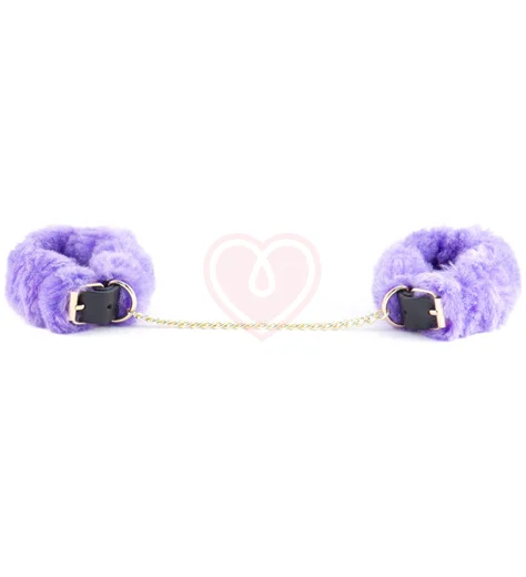 Наручники Лунный Свет с фиолетовым мехом и золотой цепочкой фото 2