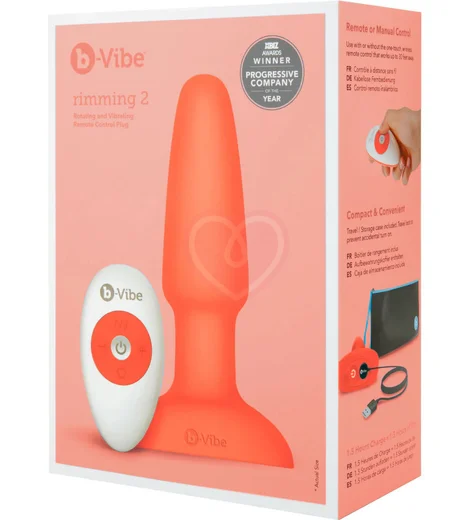 Анальная вибропробка с ротацией b-Vibe Rimming 2 оранжевая фото 4