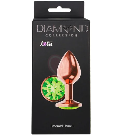 Анальная пробка с зелёным кристаллом Diamond Emerald Shine S розовое золото фото 4