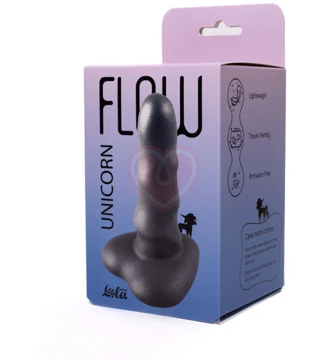 Ребристый фаллоимитатор на присоске в форме сердца Flow Unicorn Mini чёрный фото 2