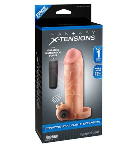 Насадка удлинитель с кольцом на мошонку с вибрацией Vibrating Real Feel Extension 14 см телесная фото 2