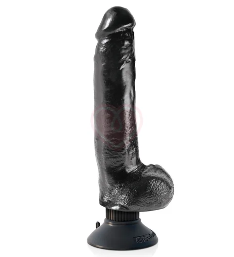 Гнущийся вибратор реалистик на присоске с мошонкой King Cock Vibrating 18 см чёрный фото 2