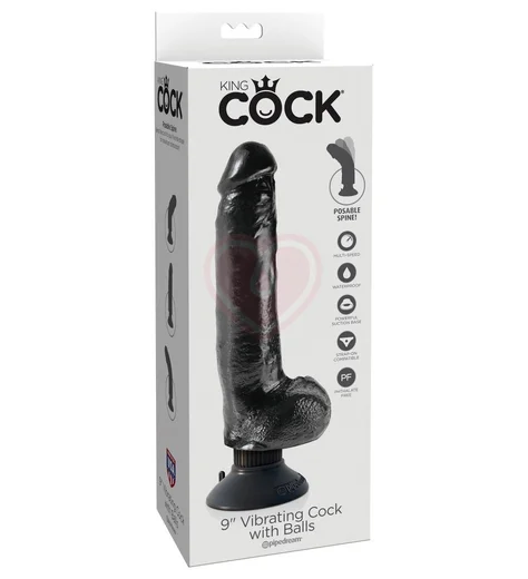 Гнущийся вибратор реалистик на присоске с мошонкой King Cock Vibrating 18 см чёрный фото 4